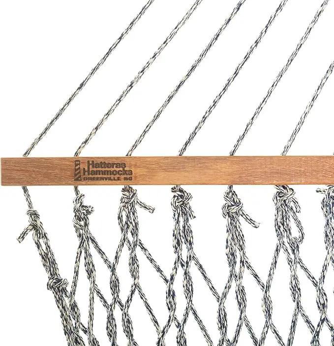 Hatteras Hammocks Deluxe Navy Oatmeal Heirloom Tweed Duracord Rope Hammock with Free Extension Chains & Tree Hooks, Handcrafted in The USA, 450 LB Weight Capacity, 13 ft. x 60 in by GreenHaven Gardens