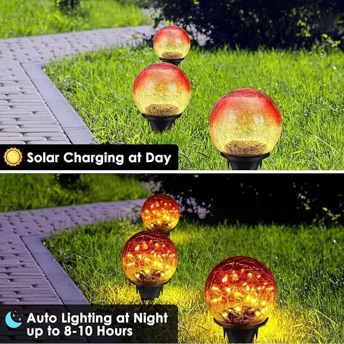 2 Pack Garden Solar Lights Outdoor Decorative, 60 LED Gradient red Cracked Glass Solar Globe Lights, Upgraded Waterproof Ball Lights for Yard Pathway Patio Christmas Outside Decor, 4.73" by GreenHaven Gardens
