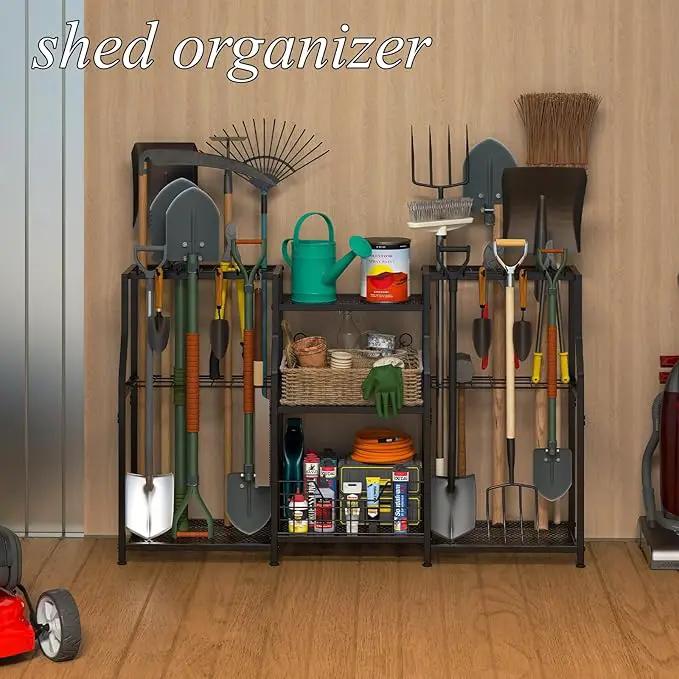 keomaisyto Garden Tool Organizer, Heavy Duty Yard Tool Tower Rack for Garage Organization and Storage, 3 Tier Utility Garden Tool Rack with hooks for Garden/Shed/Garage/Yard/Basement/Lawn by GreenHaven Gardens
