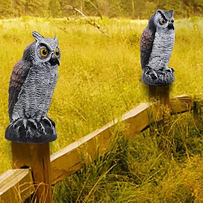Hausse 2 Pack Fake Horned Owl Bird Scarecrow Decoy, Plastic Deterrents, Halloween Decoration, Nature Enemy Pest Repellent for Outdoor Garden Yard by GreenHaven Gardens