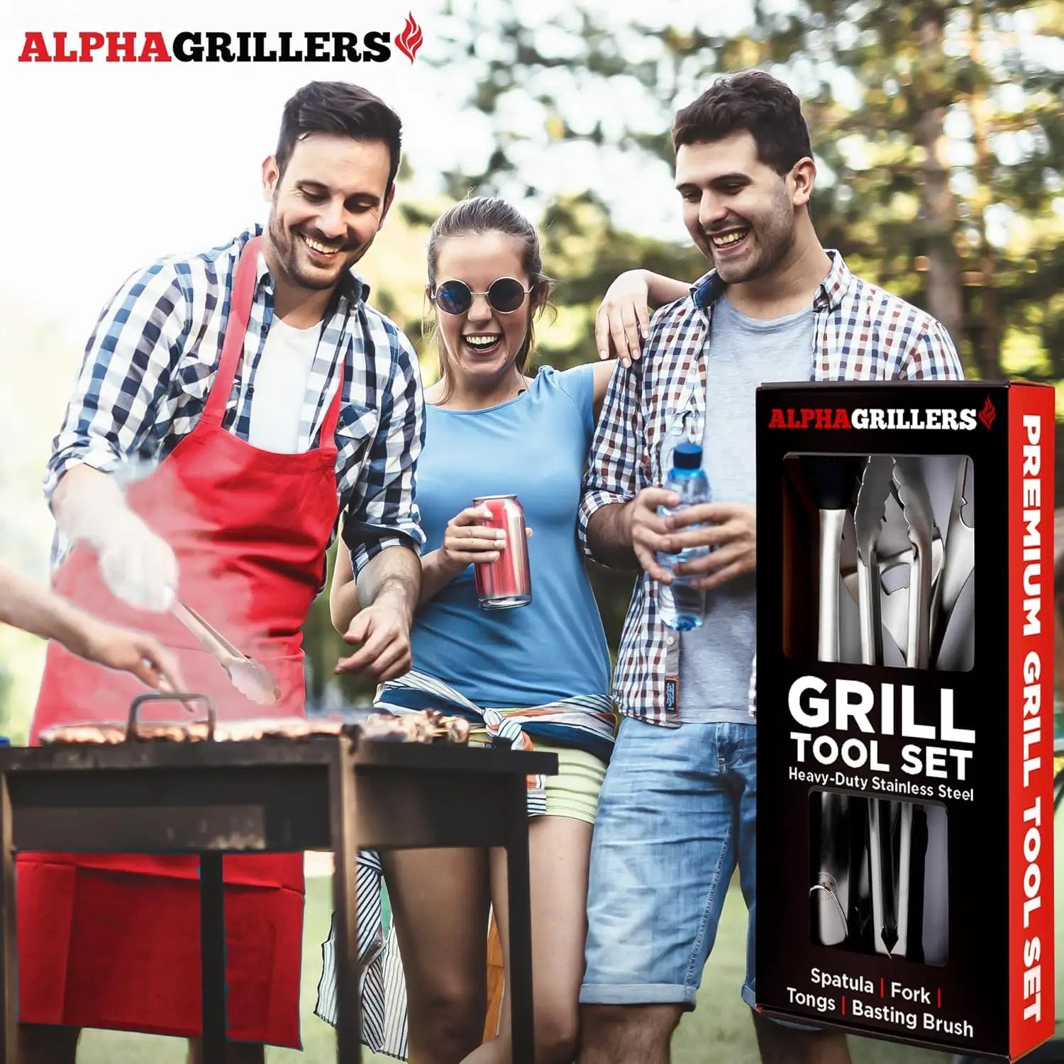 Alpha Grillers Grilling Accessories - BBQ Accessories Grill Gifts for Men Dad Him Husband Son Boyfriend Birthday - Barbecue Grilling Tools Utensils Set with Spatula, Fork, Brush, Tongs Kit by GreenHaven Gardens