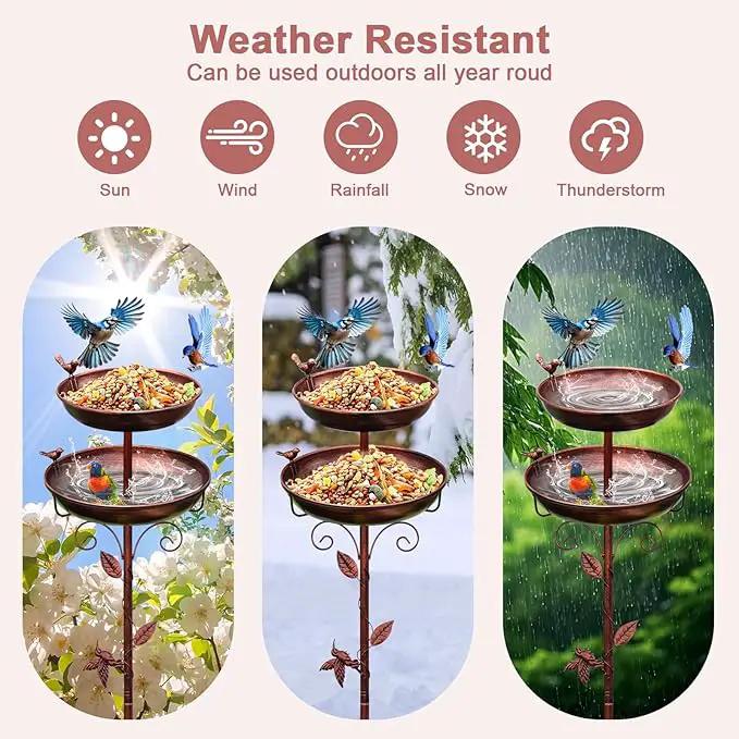 Metal Bird Bath for Outside, 2-in-1 Birdfeeder and Bath, 42 Inch Tall Stand with Hummingbird, Large 12Inch & Small 7.9Inch Bird Bath Bowl, 3 Bird Decor for Garden, Antique Bronze by GreenHaven Gardens