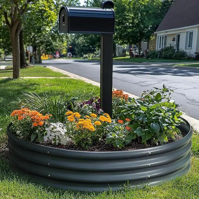 KING BIRD Raised Garden Bed Galvanized Round Planter Box Outdoor for Gardening, Plants, Vegetables, Flowers, Dark Grey, 47x47x12 in 2 Packs by GreenHaven Gardens