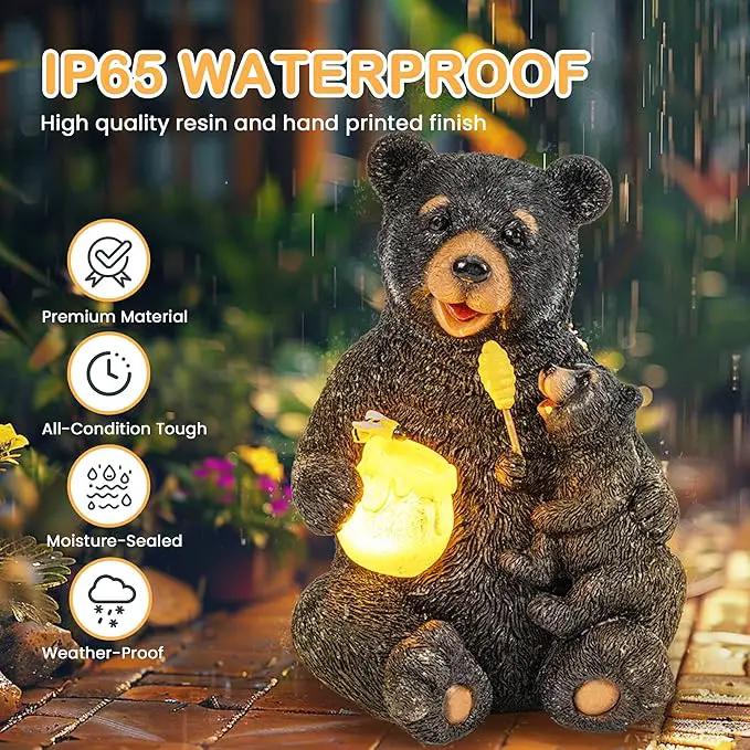 GIGALUMI Solar Garden Statues Loving Bear Figurine Lights for Outside, Yard Decorations Outdoor, Garden Decor Unique Birthday Housewarming Gifts for Mom, Women, Black by GreenHaven Gardens