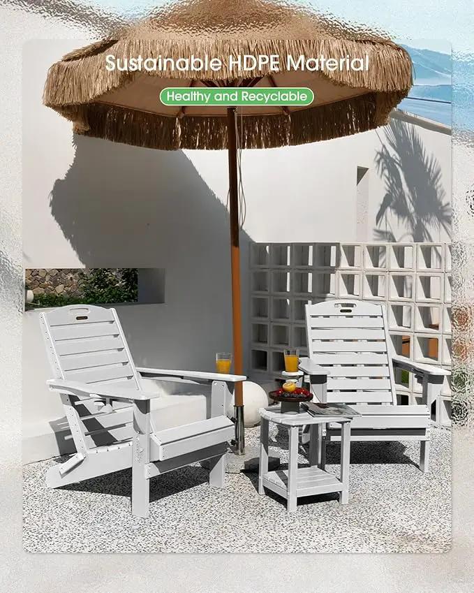 Adirondack Chairs Set of 4, Outdoor Fire Pit Chairs, HDPE All-Weather Adirondack Chairs with Cup Holder, Lawn Chair for Deck, Patio, Garden (White) by GreenHaven Gardens