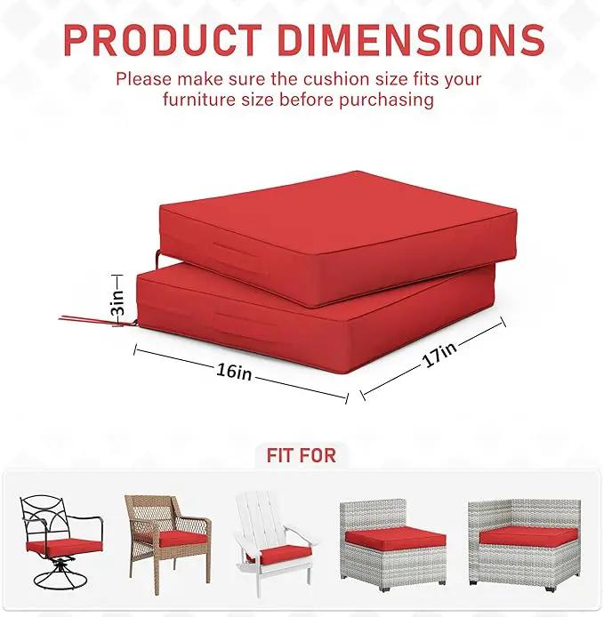 Patio Chair Cushions 17 X 16 X 3 Inch Waterproof Outdoor Seat Cushions for Patio Furniture, Outdoor Sofa Couch Pads with Ties & Handle, Set of 2, Red by GreenHaven Gardens