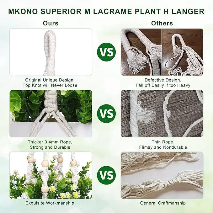 YIBOT 2 Pack Macrame Plant Hanger Indoor Hanging Planter Basket with Wood Beads Decorative Flower Pot Holder No Tassels for Indoor Outdoor Boho Home Decor-35 Inch by GreenHaven Gardens