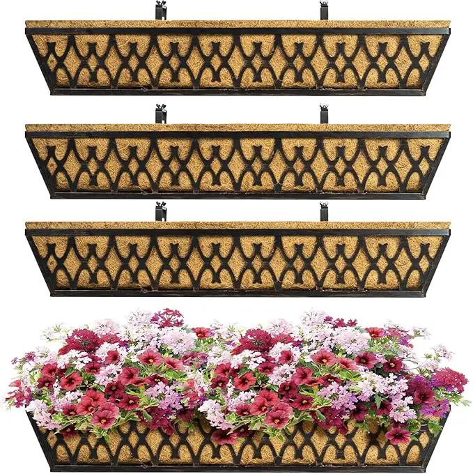 4 Pack 30 Inch Window Boxes Planters Railing Planter Box with Adjustable Brackets for Porch Fence Patio Balcony Hanging Flower Baskets with Coco Liners for Outdoor Garden Decor - Bronze by GreenHaven Gardens