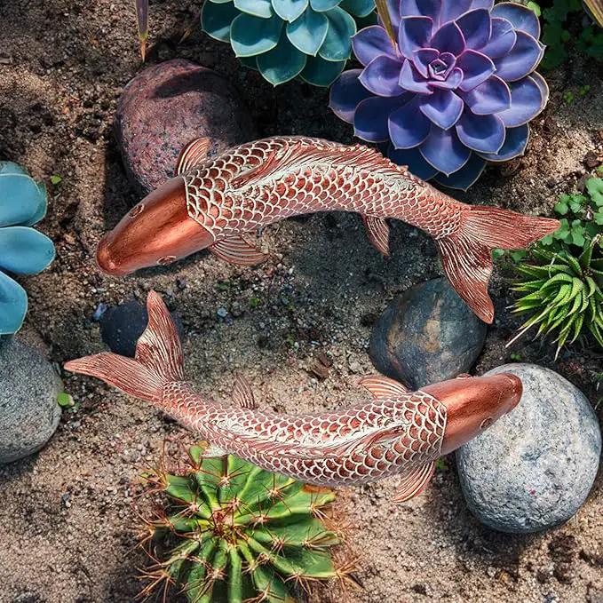 Koi Fish Decor Garden Sculptures & Statues, Outdoor Antique Copper Fish Statues Pond Zen Garden Decor Patio Backyard Lawn Porch Yard Art Decoration, Best Gift for Mother's Day, Set of 2, Large by GreenHaven Gardens