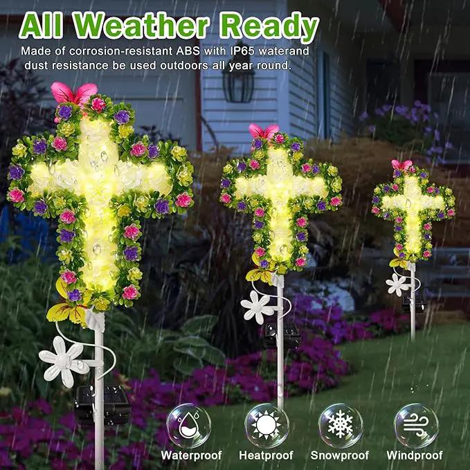 TEDOF Solar Garden Lights Outdoor Solar Flowers Cross Stake Lights Waterproof,Memorial Gifts for Mom,Cemetery Decorations for Grave,Garden,Path,Backyard by GreenHaven Gardens