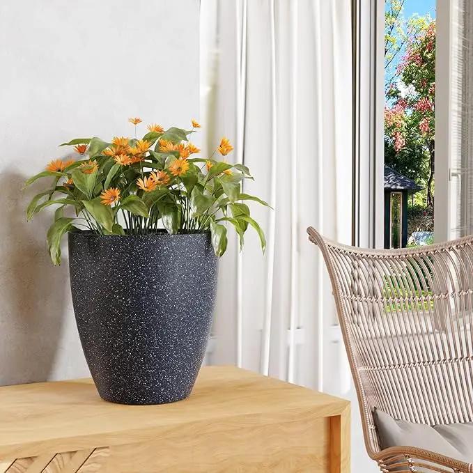 QCQHDU Plant Pots Set of 2 Pack,10 Inch Plant Pot for Indoor and Outdoor Plants with Drainage Hole,Flower Pots Modern Decorative Planter for Garden Plants (Black) by GreenHaven Gardens