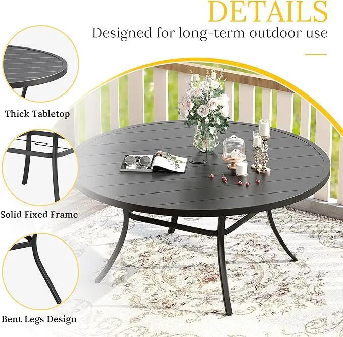 VICLLAX Patio Dining Set for 8, Outdoor Furniture Set Includes 53" Round Patio Table and 8 Patio Sling Chairs, Black Tabletop and Brown Fabric by GreenHaven Gardens