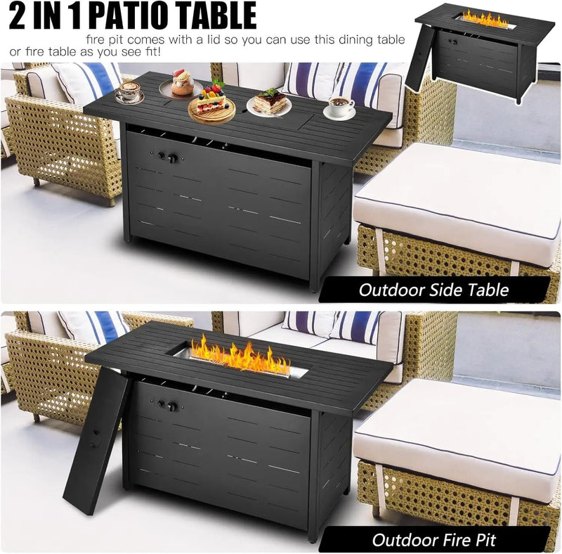 45 inch Propane Fire Pit Table,50000 BTU Gas Fire Pits Table with Lid & Lava Rock & Waterproof Cover, Outdoor Propane Firepit for Dining or Party, Outside, Patio, Garden, Yard by GreenHaven Gardens