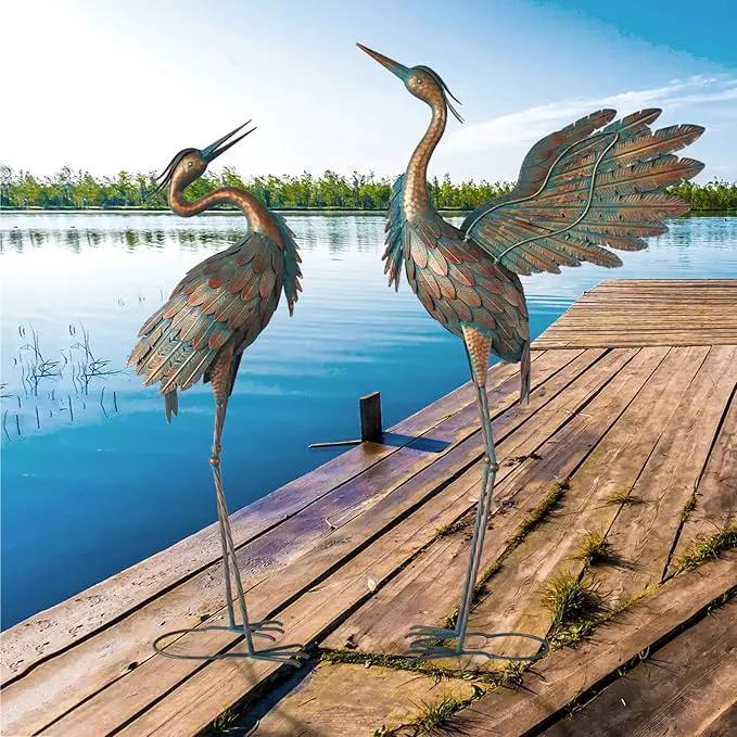 Crane Statues for Garden Decor, Metal Yard Art Heron Garden Statues, Standing Garden Sculptures & Statues for Yard Decorations Outdoor, 38-42 Inch Set of 2, Copper by GreenHaven Gardens