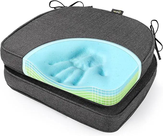 SUNROX Gel Memory Foam Chair Cushions, FadeShield Water-, Stain-Resistant Durable Reversible Seat Cushion Pads with Ties for Indoor/Outdoor Kitchen Dining Office, 19"x19", Set of 2, Midnight by GreenHaven Gardens