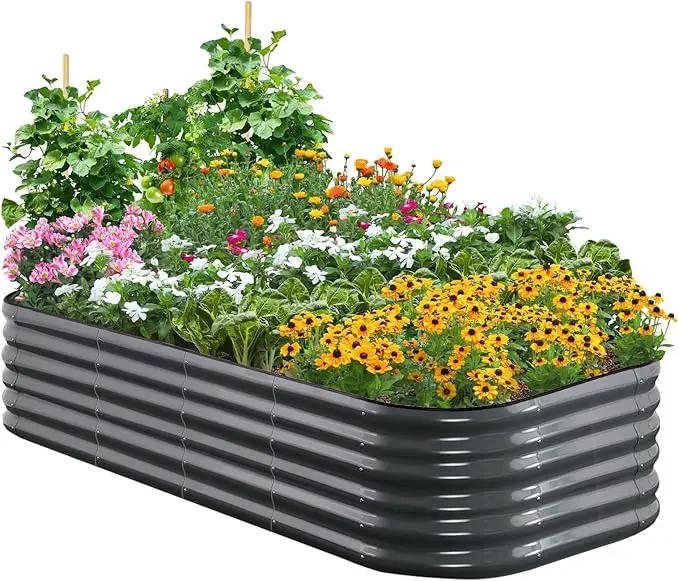Quictent Galvanized Raised Garden Bed Kit, 6x3x1.5 ft Oval Metal Planter Box Tall for Vegetables Outdoor Backyard, Rubber Strip Edging Included, Dark Gray by GreenHaven Gardens