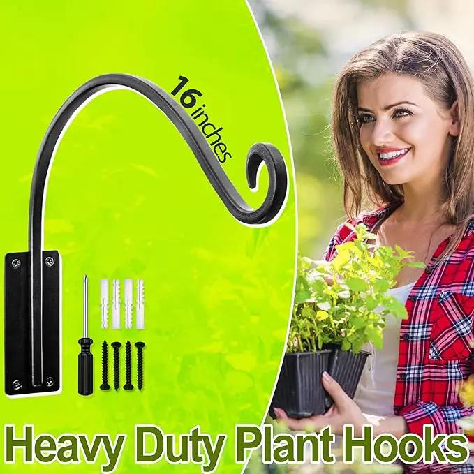 AJART Hanging Plant Hanger Outdoor: 16-Inch Bird Feeder Wall Hooks - Heavy-Duty Plant Bracket Hook for Hanging Flower Baskets by GreenHaven Gardens