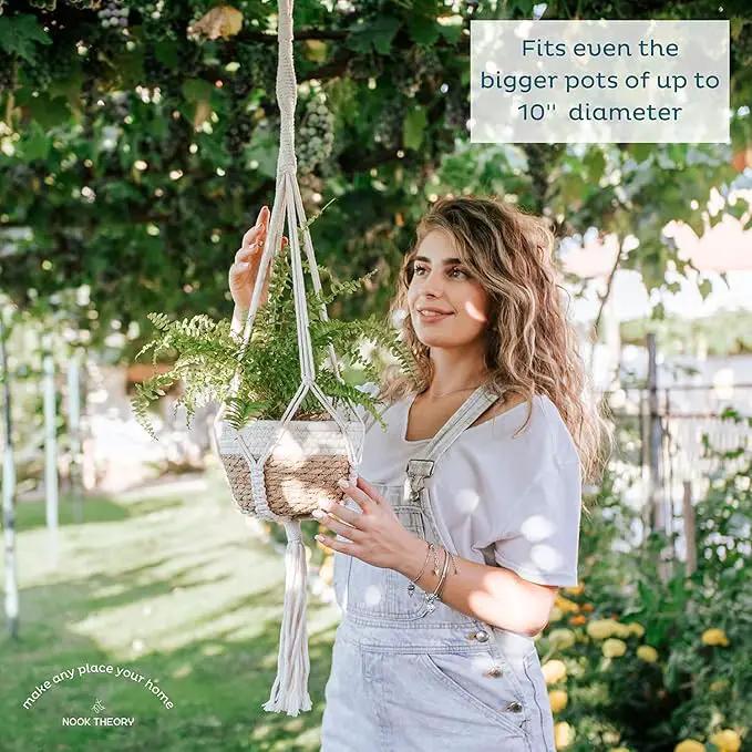 Nook Theory 4-Pack Macrame Plant Hanger - with 8 Ceiling Hooks - Hanging Planter Indoor Outdoor - Hanging Plant Holder - Decorative Bohemian Plant Hangers - Hanging Plants (Cream) by GreenHaven Gardens