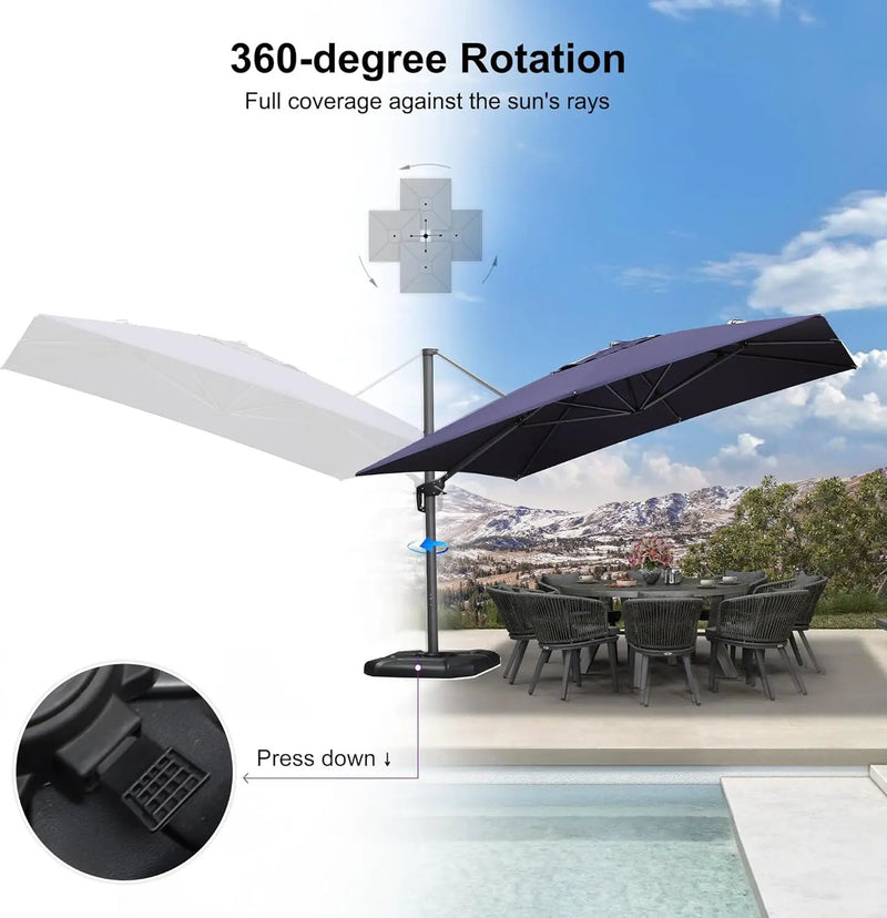 PURPLE LEAF 11.5' X 11.5' Telescopic Patio Umbrella Outdoor Cantilever Umbrella Square Up Down Lifting Offset Umbrella with 360-degree Rotation for Garden Deck Pool Patio Navy by GreenHaven Gardens