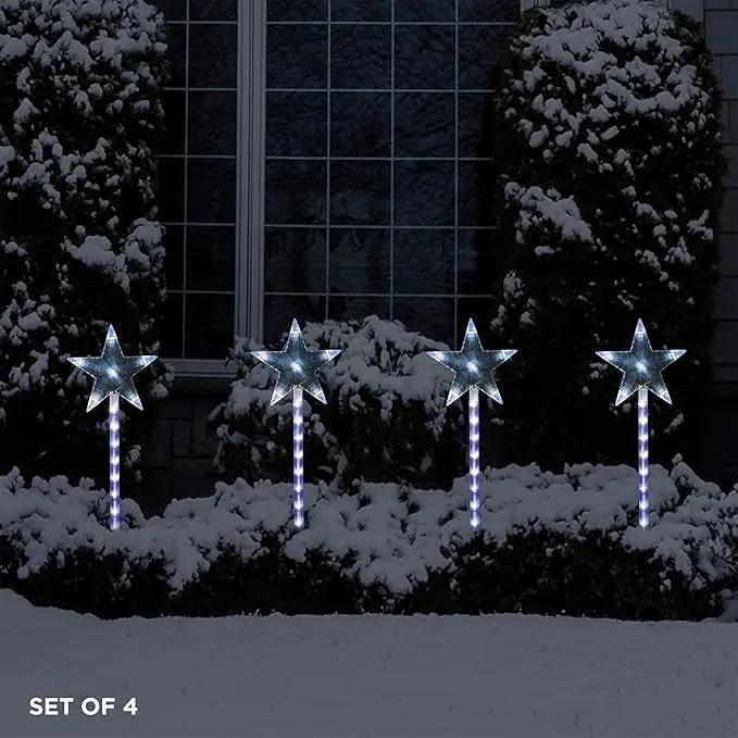 Alpine Corporation Holiday Décor Shooting Star Garden Stake with LED Lights, 4-Pack, Christmas Decoration by GreenHaven Gardens