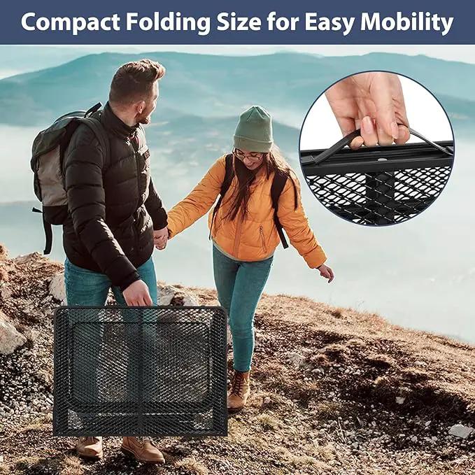 REDCAMP 36x24 Folding Grill Table for Outside with 2 Side Tables, Lightweight Portable Metal Aluminum Outdoor Grill Table with Adjustable Height Legs, Great for Camping Picnic Cooking BBQ, Black 3ft by GreenHaven Gardens