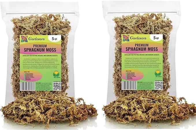 Premium Grade Sphagnum Moss by Gardenera - 10 Quart - Organic Hand Mixed New Zealand Long Fibered Sphagnum Moss Orchid - 2 Bags of 5 Quart by GreenHaven Gardens