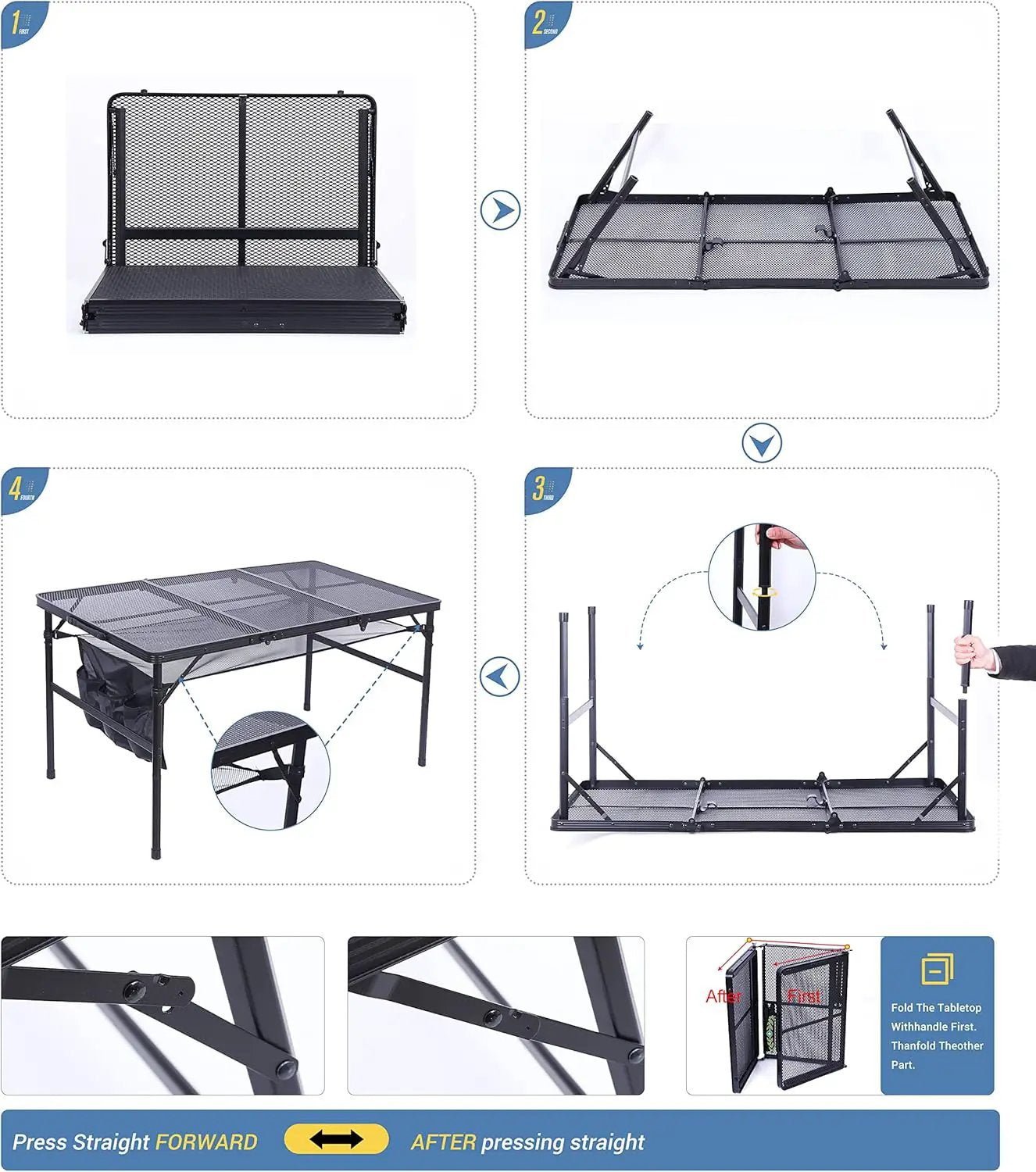 Nice C Table for Grill, Outdoor Table, Camping Cooking Picnic Tables, Card Tables Adjustable Height, Mesh Bag, Carry Handle (47.3” x 23.7“ x 14.7”/24.2“ Black) by GreenHaven Gardens