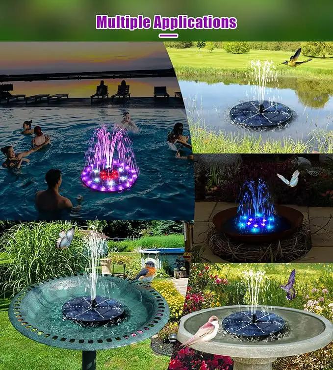 SZMP Solar Fountain 4W Bird Bath Fountains Upgraded 60 LED Lights, Solar Powered Fountain Pump Built-in 4000 Battery with 7 Nozzle & 4 Fixer, Solar Water Fountain for Garden, Bird Bath, Pool, Pond by GreenHaven Gardens