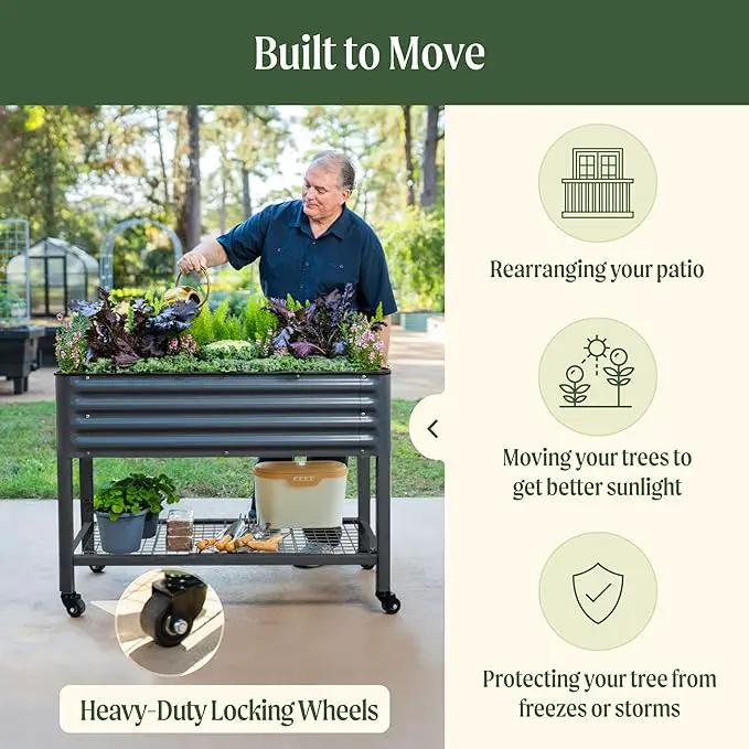 Rolling Elevated Raised Garden Bed-V Series, 2' x 4' Garden Beds with Legs & Storage Rack for Patio & Porch, 700 Lbs Weight Capacity, Outdoor Planter Box for Vegetables Flower Herbs, Modern Gray by GreenHaven Gardens