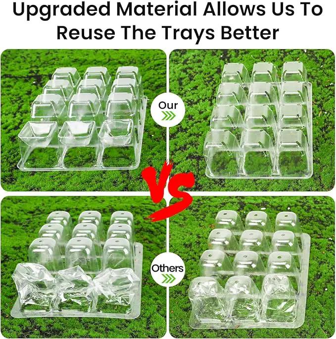 MIXC 360 Cells Seedling Starter Trays Transparent Seed Tray Grow Germination Kit with 30 Plant Lables(1.5 inch x 12 Cells per Tray, 30 Trays) by GreenHaven Gardens
