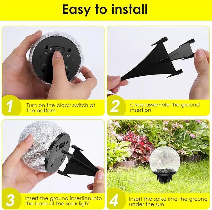 Solar Garden Lights, 2 Pack 80 LED Cracked Glass Solar Globe Lights Outdoor Decoration, Upgraded Waterproof Warm White Ball Lights for Yard Pathway Patio Lawn Christmas Outside Decor, 5.9" by GreenHaven Gardens