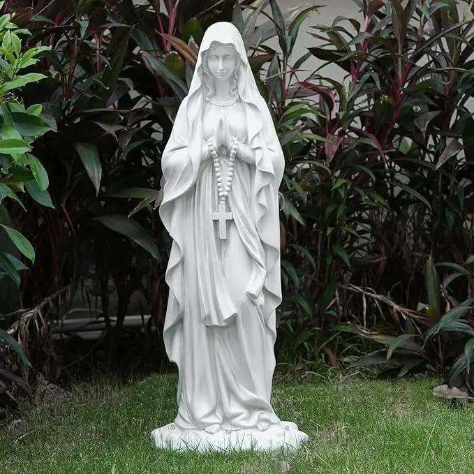 Virgin Mary Praying Statue 31.49 Inch Tall Outdoor Garden Religious Garden Statue Mary Statue Outdoor Yard Patio Deck Home Entryway Hallway Sculpture Magnesium Oxide Stone （White Virgin Mary） by GreenHaven Gardens