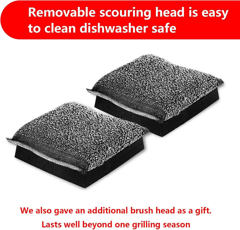 Grill Brush Bristle Free,Unique Steel Fibers Pad [Safe & Efficient] Perfect for Cast Iron/Stainless-Steel Grates - with 1 Replaceable Cleaning Head - Safe Grill Cleaner for Outdoor Grill by GreenHaven Gardens