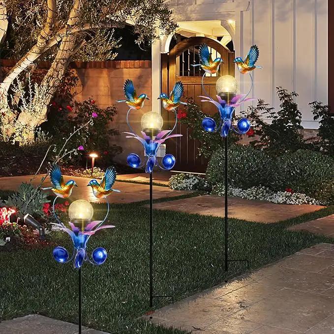 VCUTEKA Solar Lights Outdoor Metal Garden Stake Waterproof Crackle Glass Globe Garden Decor Blue Jay Bird for Pathway, Lawn, Patio, Yard by GreenHaven Gardens
