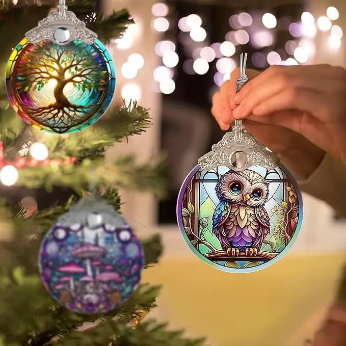 Owl Stained Glass Suncatcher, Jocidea Owl Ornament, Owl Christmas Ornament, Holidays Ornaments, Christmas Tree Ornament, Owl Decor, Gifts for Owl Lovers by GreenHaven Gardens