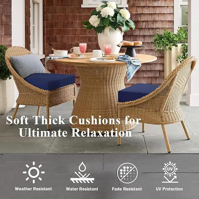 Outdoor Chair Cushions Set of 2, Waterproof Foam Patio Seat Cushions with Ties for Garden Sofa & Dining Furniture, 3-Year Color Fastness, 18x18x3 Inch, Blue by GreenHaven Gardens