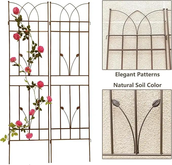 2 Pack Metal Garden Trellis 71" Fence Rustproof Garden Trellis for Climbing Plants Support Roses Flower Outdoor Lawn, Brown 6FT by GreenHaven Gardens
