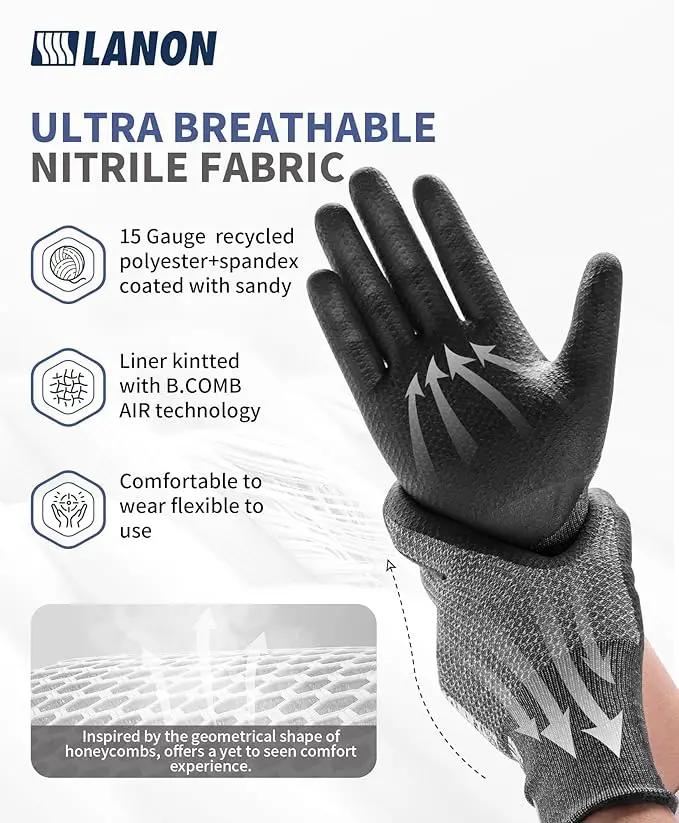 LANON Gardening Gloves for Men Women, 2 Pairs Nitrile Coated Garden Gloves with Grip, Breathable B.COMB AIR Technique, Dusty Olive & Bluebird, XLarge by GreenHaven Gardens