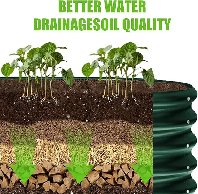 Land Guard 8×2×1ft Galvanized Raised Garden Bed Kit, 108 Gallon Capacity Raised Garden Boxes Outdoor, Oval Metal Raised Garden Beds for Vegetables, Forest Green (with 10 Connecting rods) by GreenHaven Gardens