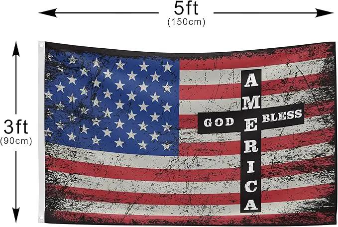 God Bless America Flag 3x5 ft, Double Sided Patriotic Usa Military Flag with Jesus and Cross for Outdoor House Yard Decorations, Patriotic Flag, Christian Gifts by GreenHaven Gardens
