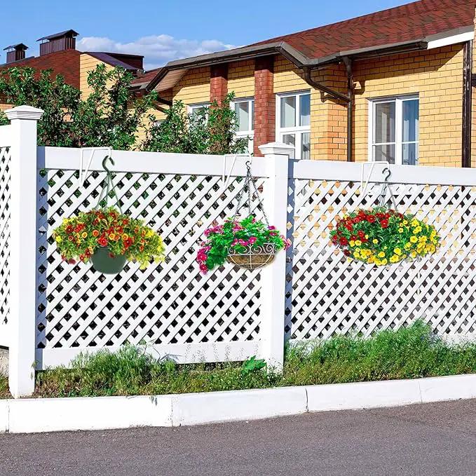 Zacool Vinyl Fence Hooks-4 Pack 5 x 10 Inches Heavy Duty White Patio Hooks Coated Steel Fence Hangers for Hanging Plants Bird Feeders,Lights,Basket,Pool Tools by GreenHaven Gardens