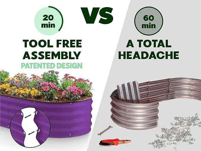 Galvanized Raised Garden Beds Outdoor // 4×2×1 ft (2-Pack) Planter Raised Beds for Gardening, Vegetables, Flowers // Large Metal Garden Box (Purple) // Patented Tool-Free Design by GreenHaven Gardens