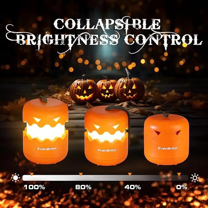 EverBrite 3-Pack Halloween Pumpkin Lantern, Collapsible Jack O Lantern Pumpkins with Lanyard, Halloween Party Favors for Kids, Light up Pumpkin Outdoor for Halloween Party Decoration, Battery Included by GreenHaven Gardens