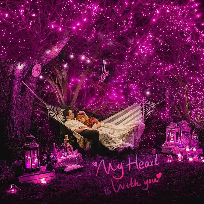 2 Pack 400 LED Solar Pink String Lights Valentine Decor, 8 Modes Solar String Lights for Outside, Waterproof and Solar Powered Outdoor Lights for Valentine Yard Garden Tree Wedding Party (Pink) by GreenHaven Gardens