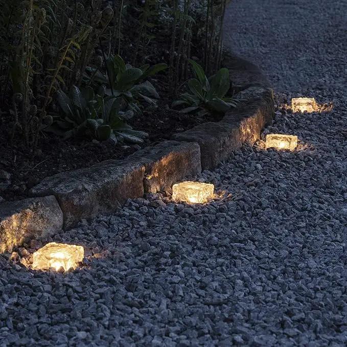 Solar Glass Brick Light - Solar Ice Cube LED Light - Crystal Brick Stone Lamp Garden Courtyard Pathway Patio Pool, Decorative Christmas Festives Ice Rock Cube Lights (4PCS Warm White) by GreenHaven Gardens