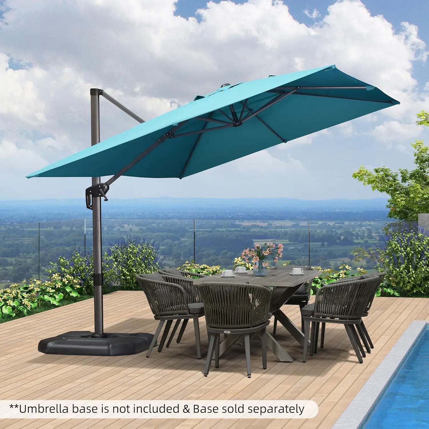 PURPLE LEAF 9' X 11.5' Patio Umbrella Outdoor Cantilever Rectangle Umbrella Aluminum Offset Umbrella with 360-degree Rotation for Garden Deck Pool Patio, Turquoise Blue by GreenHaven Gardens