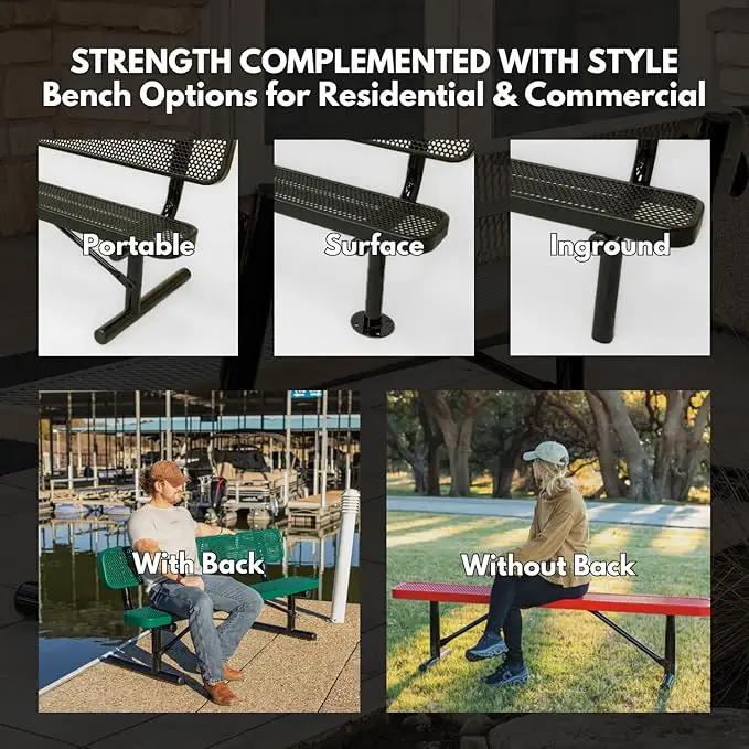 Coated Outdoor Furniture Heavy-Duty Portable Outdoor Bench Thermoplastic Coated, Expanded Metal, Commercial-Grade Seating, Made in America (Portable Without Back, 8 Ft, Green) by GreenHaven Gardens