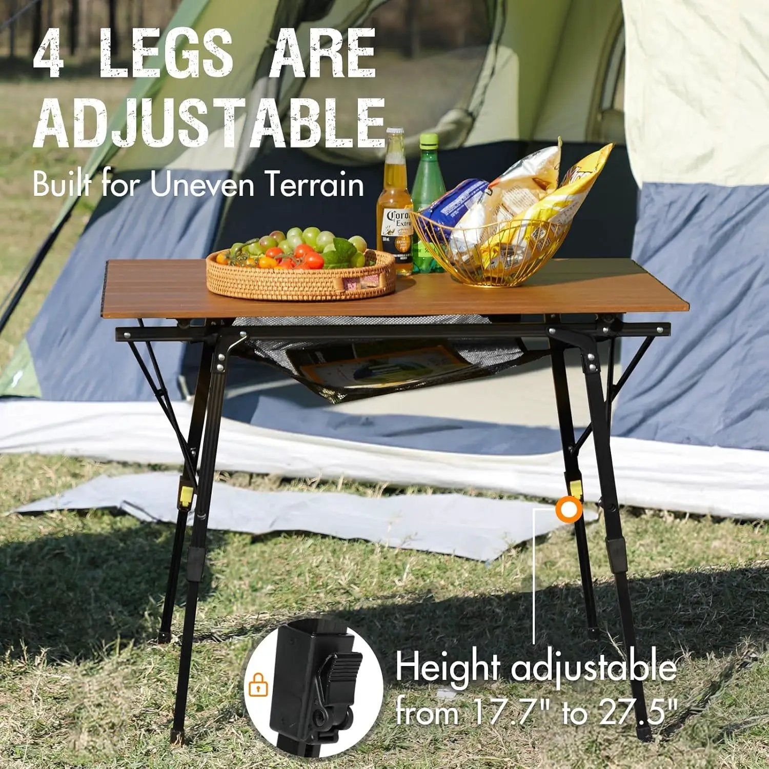 PORTAL Camping Table Portable Folding Table Ultra Lightweight Folding Camp Table 4 Adjustable Legs Aluminum Roll Up Table Top with Carry Bag for Outdoor Travel Backyards BBQ by GreenHaven Gardens