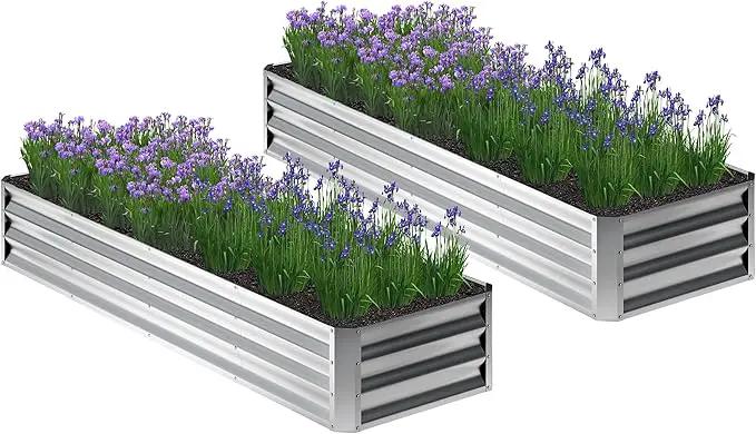 2PCS 8x2x1FT Galvanized Raised Garden Bed,Planter Raised Beds-Metal Garden Box,Large Plant for Outdoor Planting, Vegetables Bed,Flower,Herb-Sliver by GreenHaven Gardens