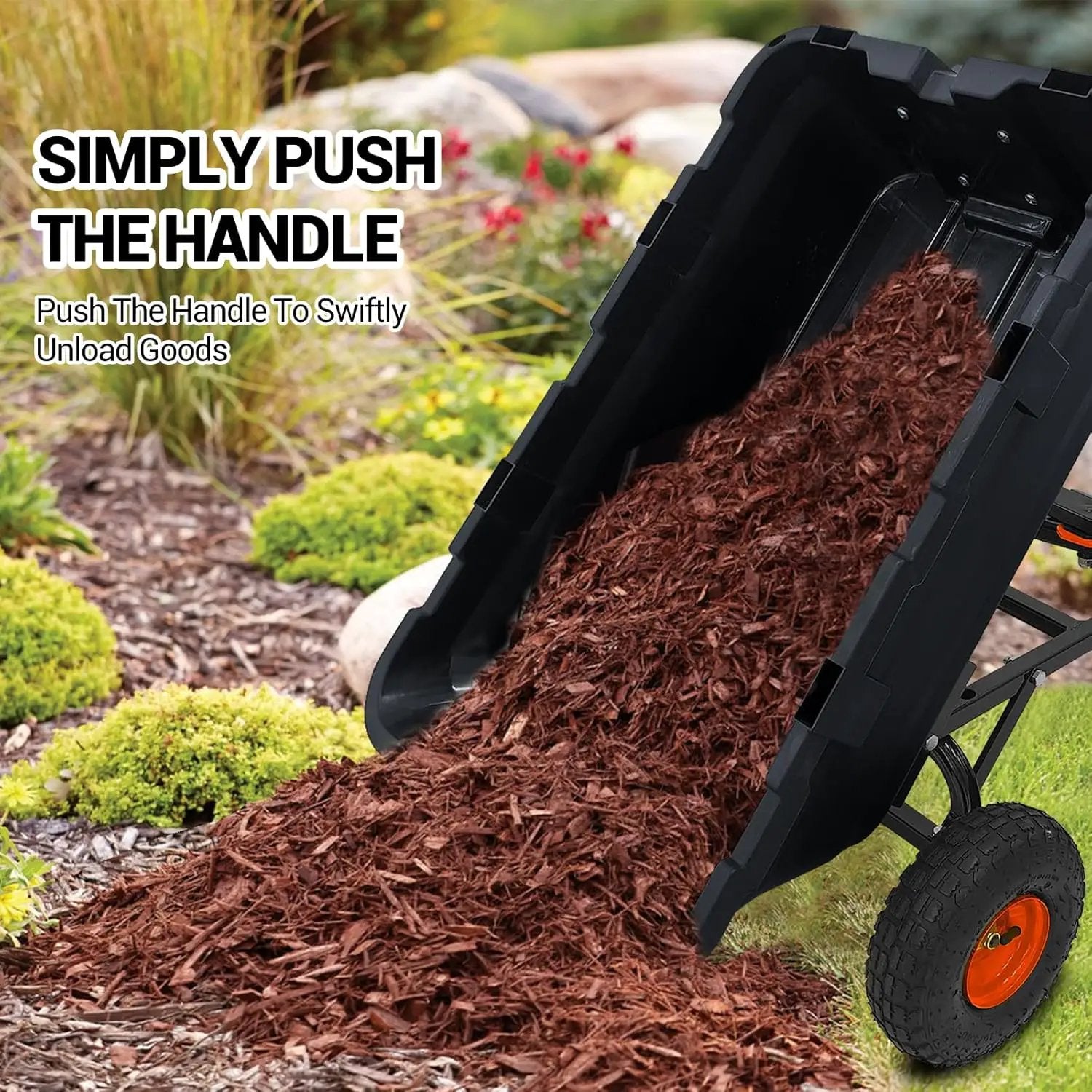 Garvee 800 lbs Poly Garden Dump Cart, Heavy-Duty Wheelbarrow with 10-Inch Tires, 180° Rotating Handle, Steel Frame and Quick Release System Garden Dump Cart for Soil Plants Gardening Tools Wood by GreenHaven Gardens